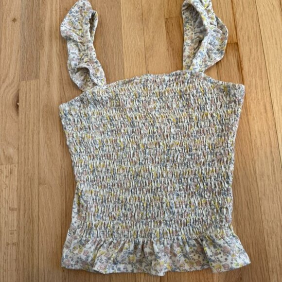 South Moon Under - Juniper Blue Smocked Floral Tank Top  Size XS - Picture 1 of 2